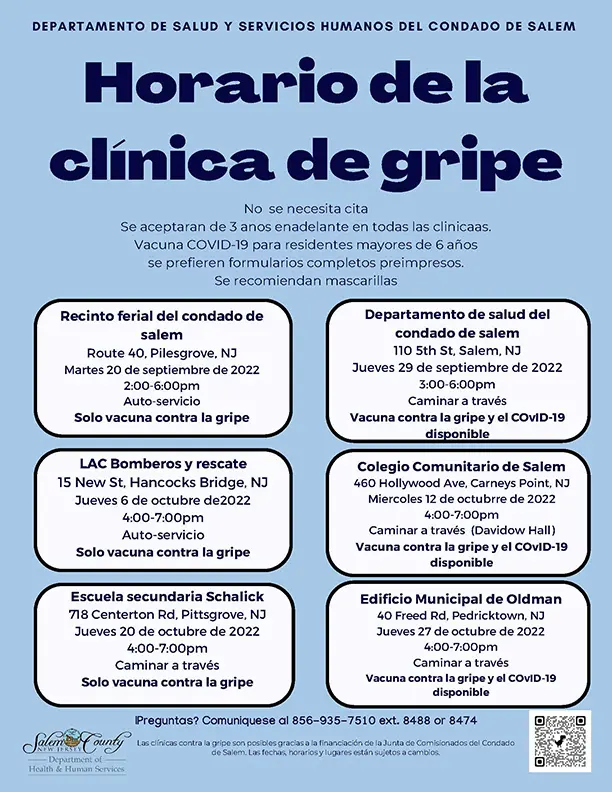2022 Flu Clinic Schedule flier in Spanish