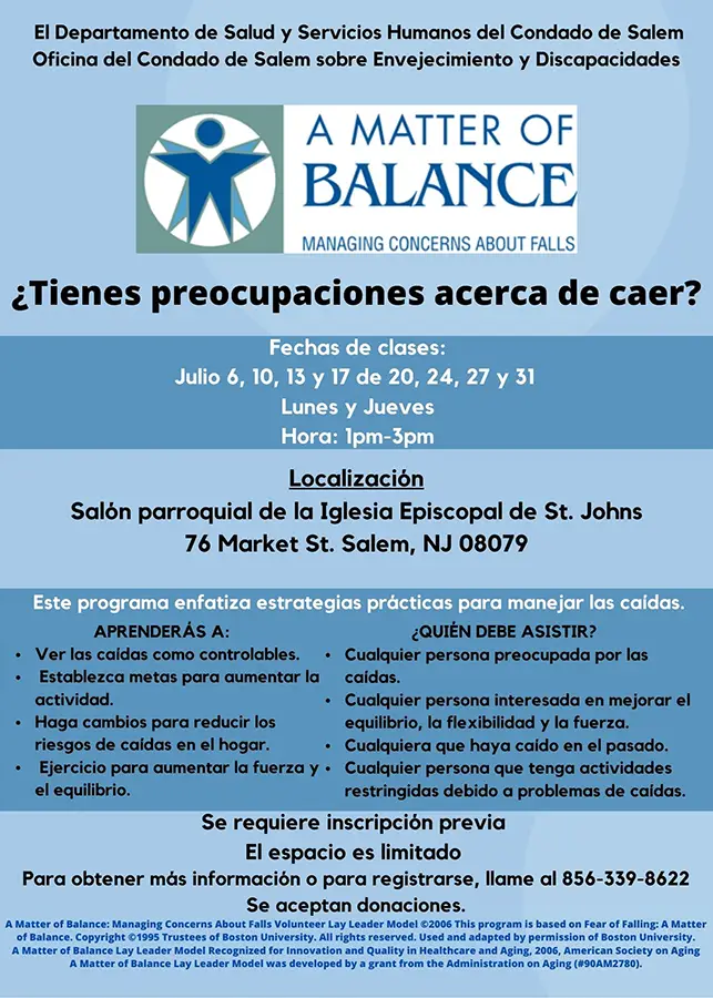 A Matter of Balance flier in Spanish
