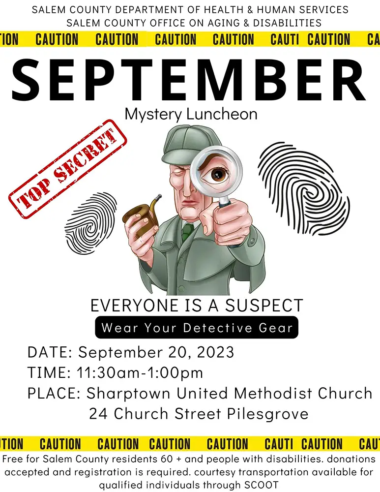 September Mystery Luncheon flier in English